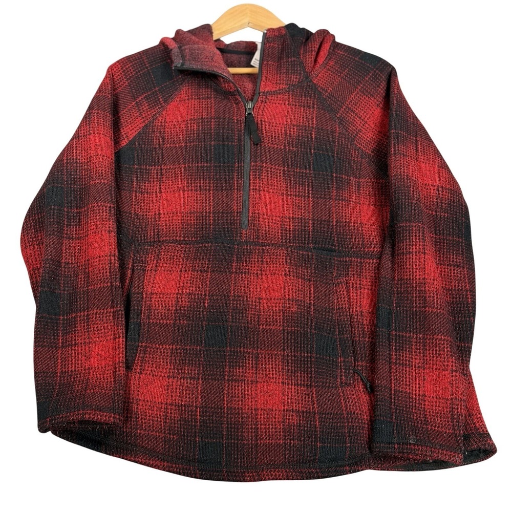 The North Face Buffalo Plaid Fleece Hoodie Half Zip Red Black‎ Womens Large